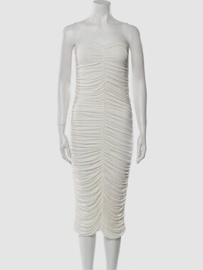 Ronny Kobo Women's White Strapless Ruched Bodycon Midi Dress